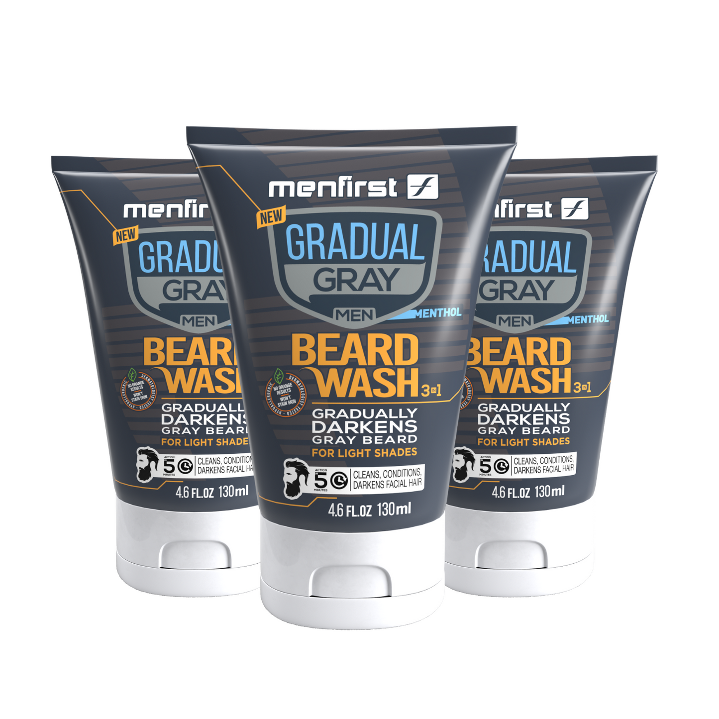 Menfirst Gradual Gray - Beard Wash - Natural Darkening Formula - 1 Pack - 4.6 Oz Each