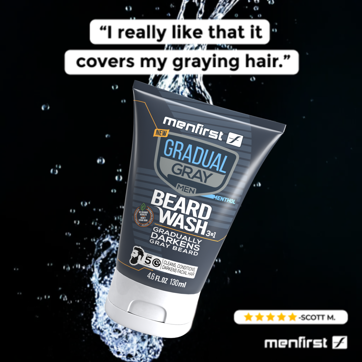 Menfirst Gradual Gray - Beard Wash - Natural Darkening Formula - 1 Pack - 4.6 Oz Each